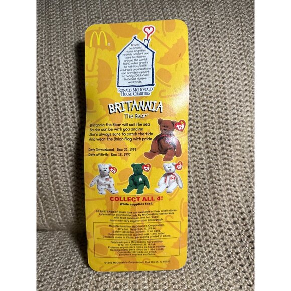 Ty Britannia The Bear Beanie Baby 1997 McDonalds Collectible In Original Packagi - Picture 2 of 2